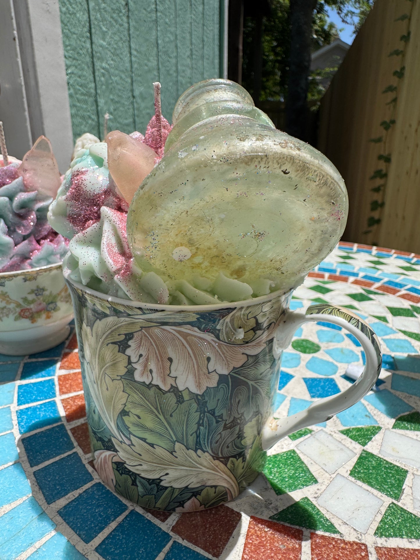 1910 Inkwell & Pink Seaglass- Beach Sage Mint base with Plum Punch Whip