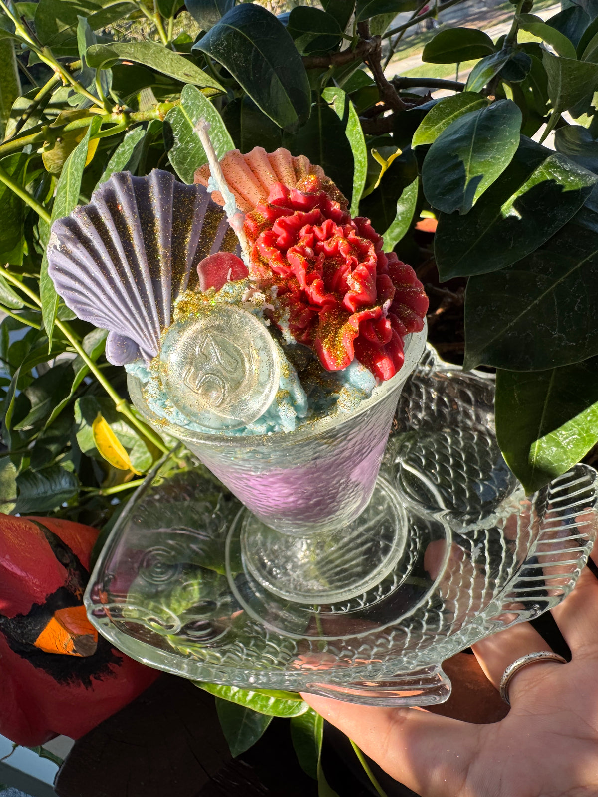 HEIZ 57 stopper, Galveston red seaglass in Seawall Breeze with Fish Drip plate