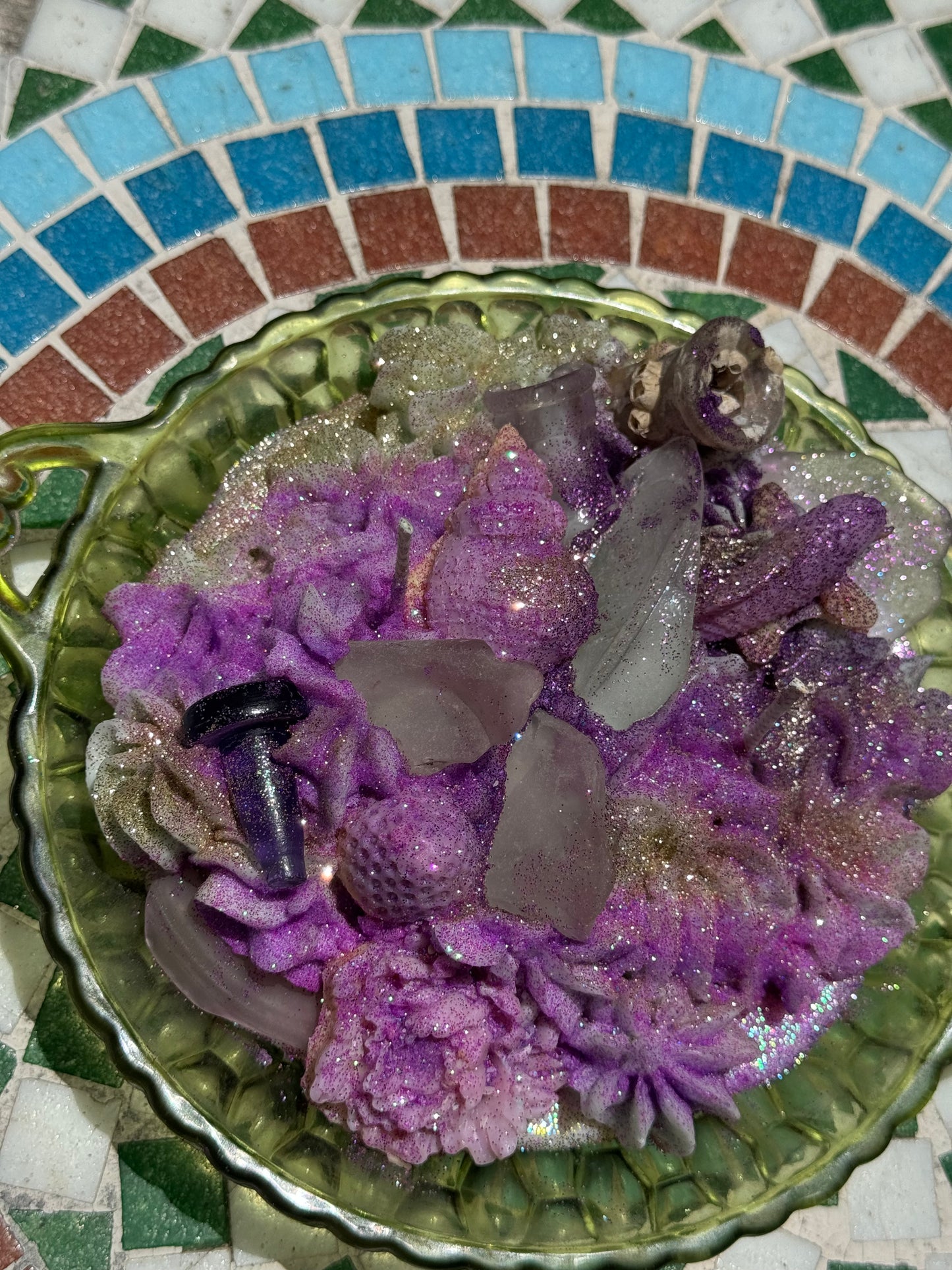 DARK Purple Stopper & Purple Seaglass Medley- Beach Sage Mint base with Plum Punch Whip