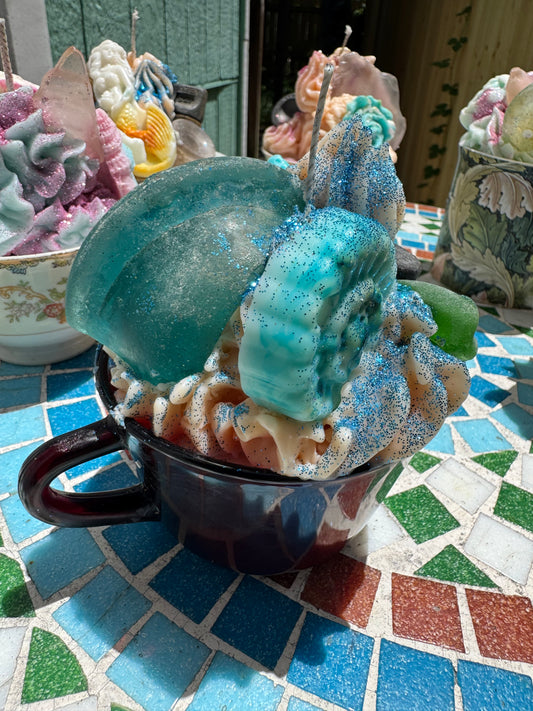 Huge Teal Smooth Insulator, Bonfire Seaglass, and Vulcanite stopper- Peach Mojito