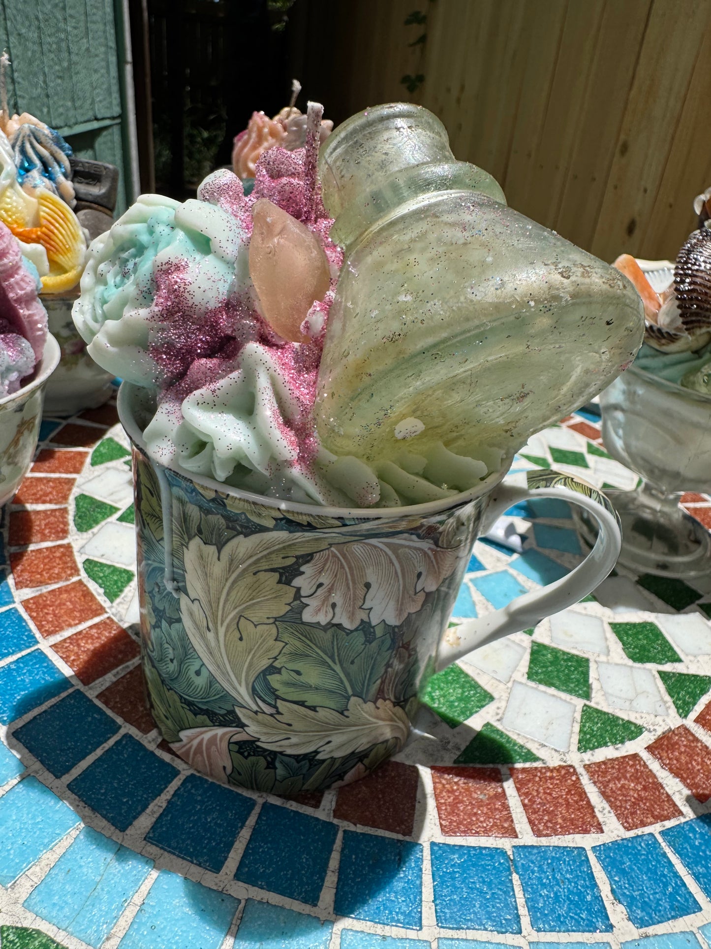 1910 Inkwell & Pink Seaglass- Beach Sage Mint base with Plum Punch Whip