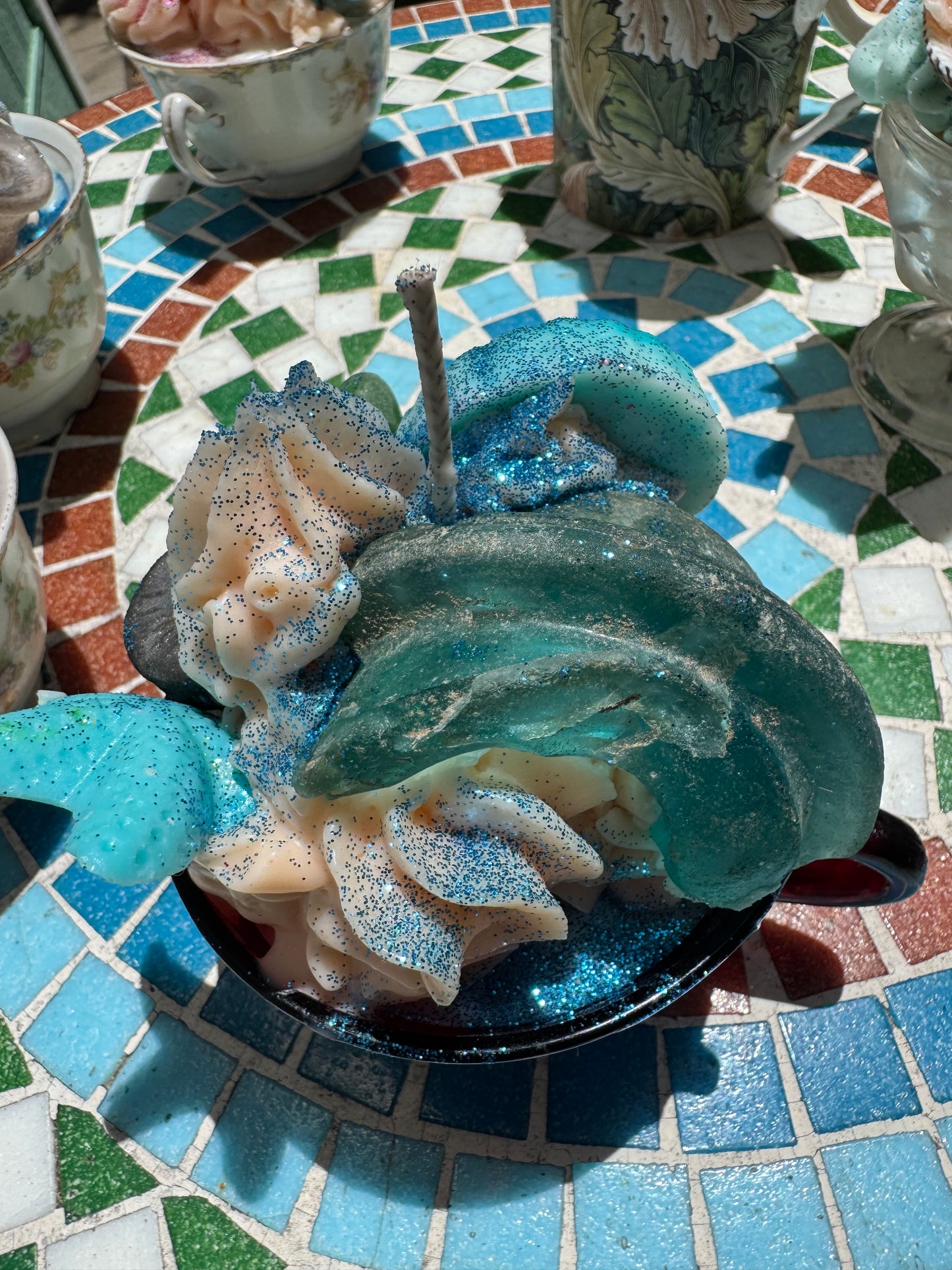 Huge Teal Smooth Insulator, Bonfire Seaglass, and Vulcanite stopper- Peach Mojito