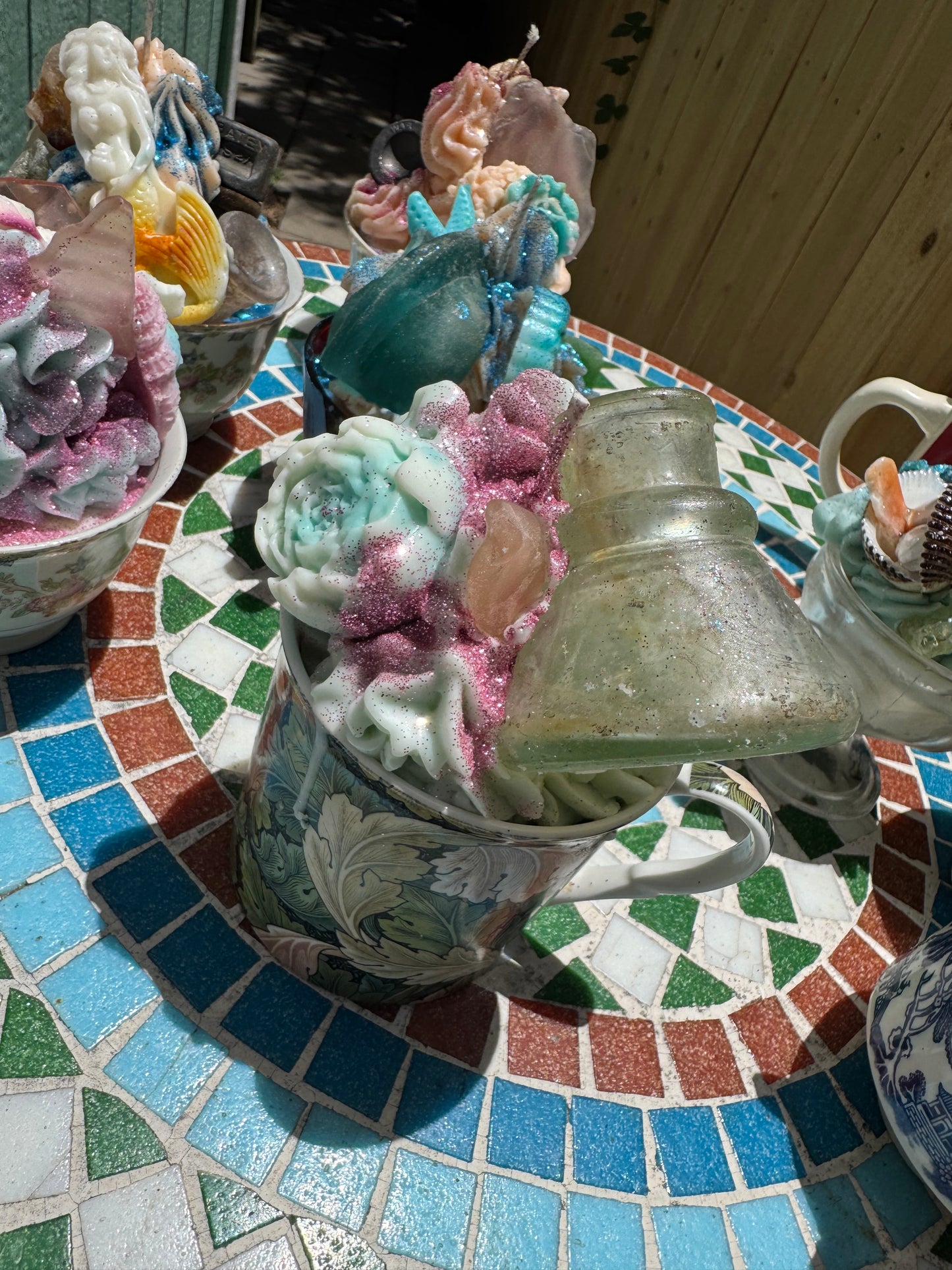 1910 Inkwell & Pink Seaglass- Beach Sage Mint base with Plum Punch Whip