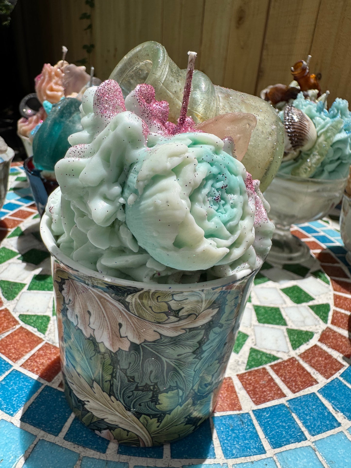 1910 Inkwell & Pink Seaglass- Beach Sage Mint base with Plum Punch Whip