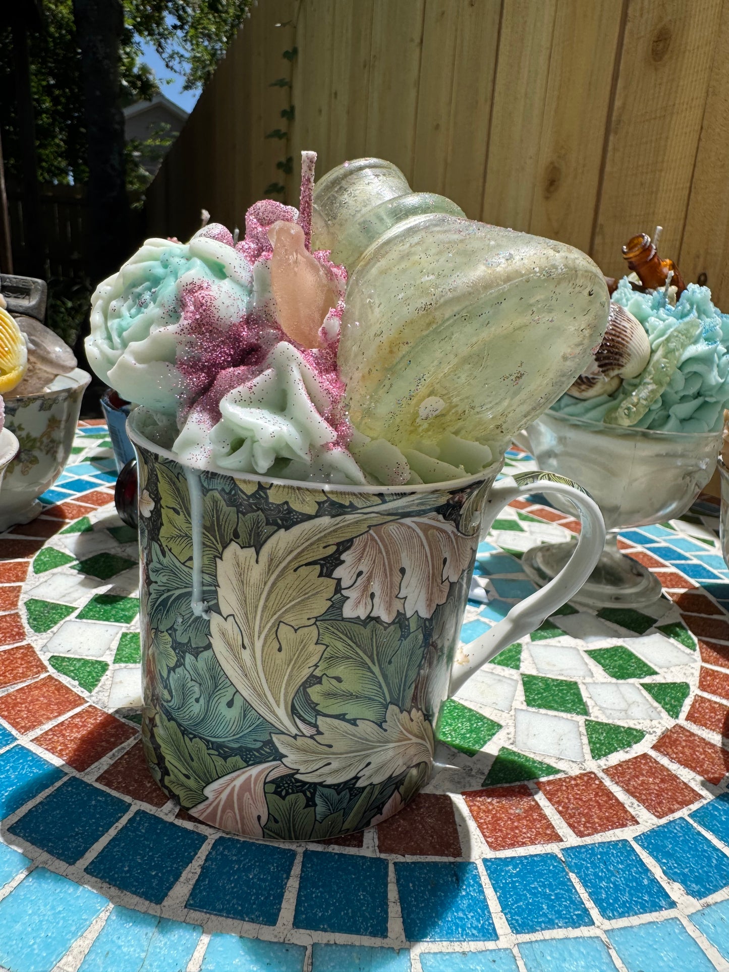 1910 Inkwell & Pink Seaglass- Beach Sage Mint base with Plum Punch Whip