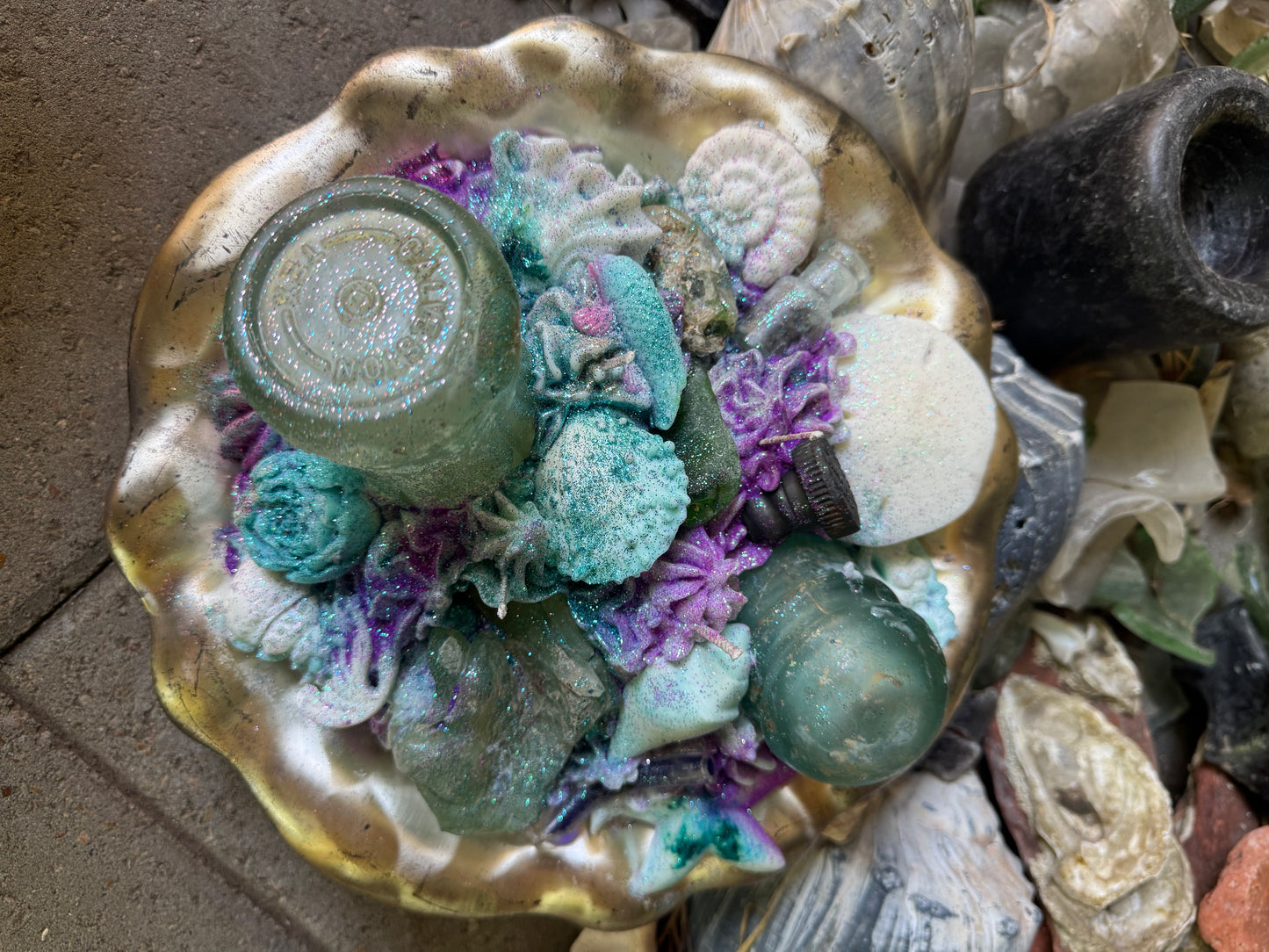 XXL Galveston Coca Cola, Bonfire Insulator, 1890 super tiny Aqua Bottle, Stopper, Bonfire Syringe, and so much more- Beach Sage Mint & Summer Plum Top