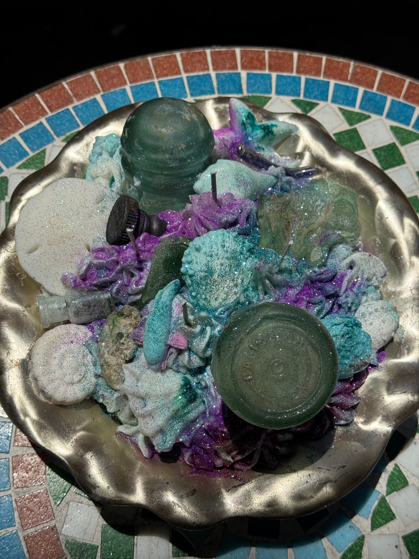 XXL Galveston Coca Cola, Bonfire Insulator, 1890 super tiny Aqua Bottle, Stopper, Bonfire Syringe, and so much more- Beach Sage Mint & Summer Plum Top