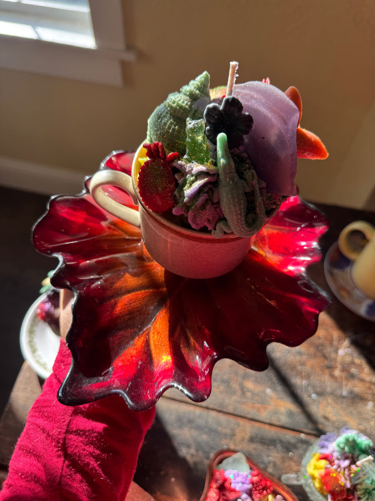 Green bulldog in Fall Festival Scent with drip plate