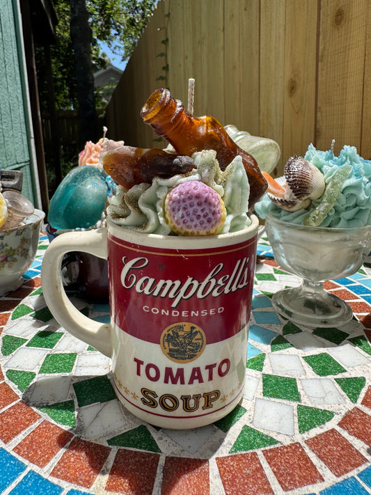 Campbell’s Bonfire Bottle& Multi Seaglass- Beach Sage Mint base with Plum Punch Whip