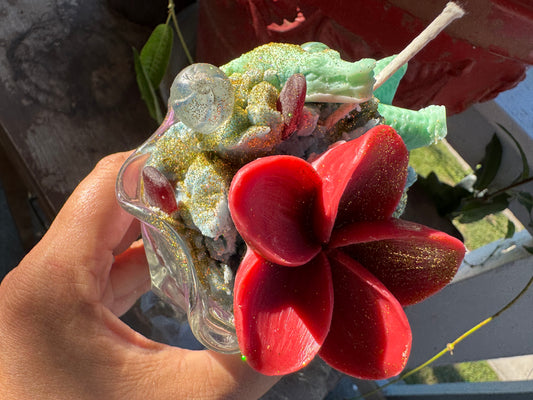 Two German swirl cane ends, Galveston red seaglass in Seawall Breeze with shell Drip plate