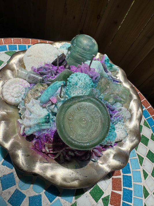 XXL Galveston Coca Cola, Bonfire Insulator, 1890 super tiny Aqua Bottle, Stopper, Bonfire Syringe, and so much more- Beach Sage Mint & Summer Plum Top