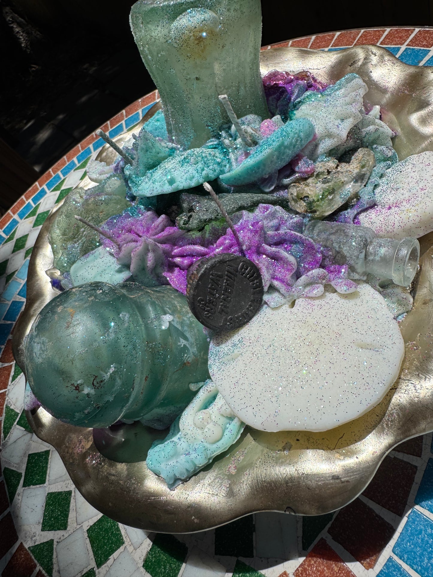 XXL Galveston Coca Cola, Bonfire Insulator, 1890 super tiny Aqua Bottle, Stopper, Bonfire Syringe, and so much more- Beach Sage Mint & Summer Plum Top