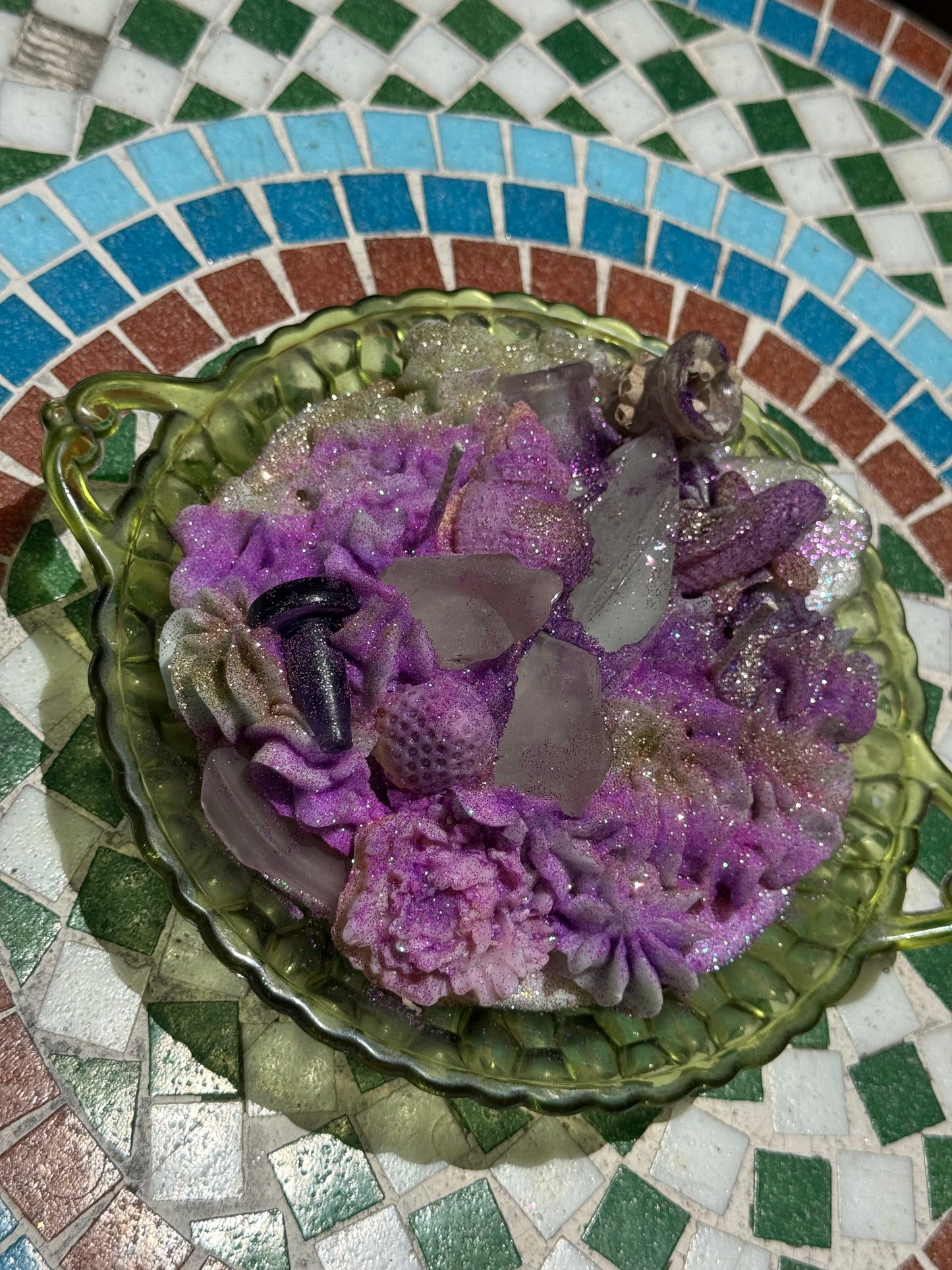 DARK Purple Stopper & Purple Seaglass Medley- Beach Sage Mint base with Plum Punch Whip