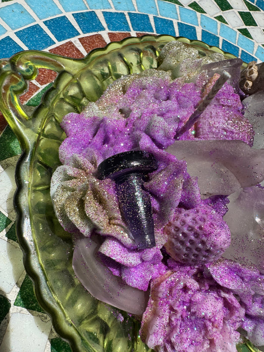 DARK Purple Stopper & Purple Seaglass Medley- Beach Sage Mint base with Plum Punch Whip