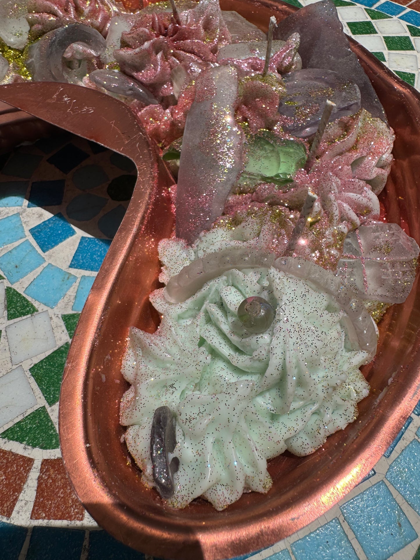 Purple Seaglass Paradise- German Swirl Eye- Beach Sage Mint base with Plum Punch Whip