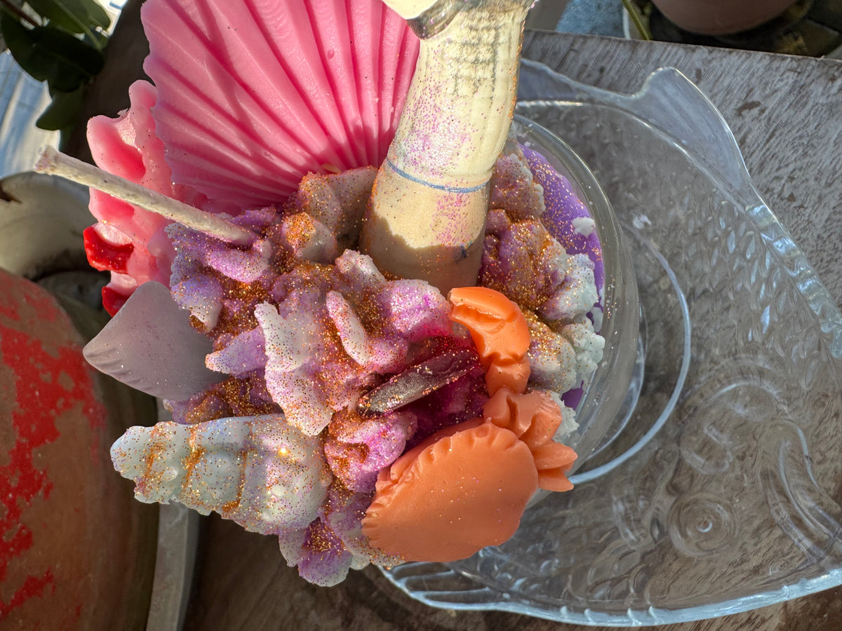 Doll leg dug in Houston , Galveston red seaglass in Seawall Breeze with fish Drip plate