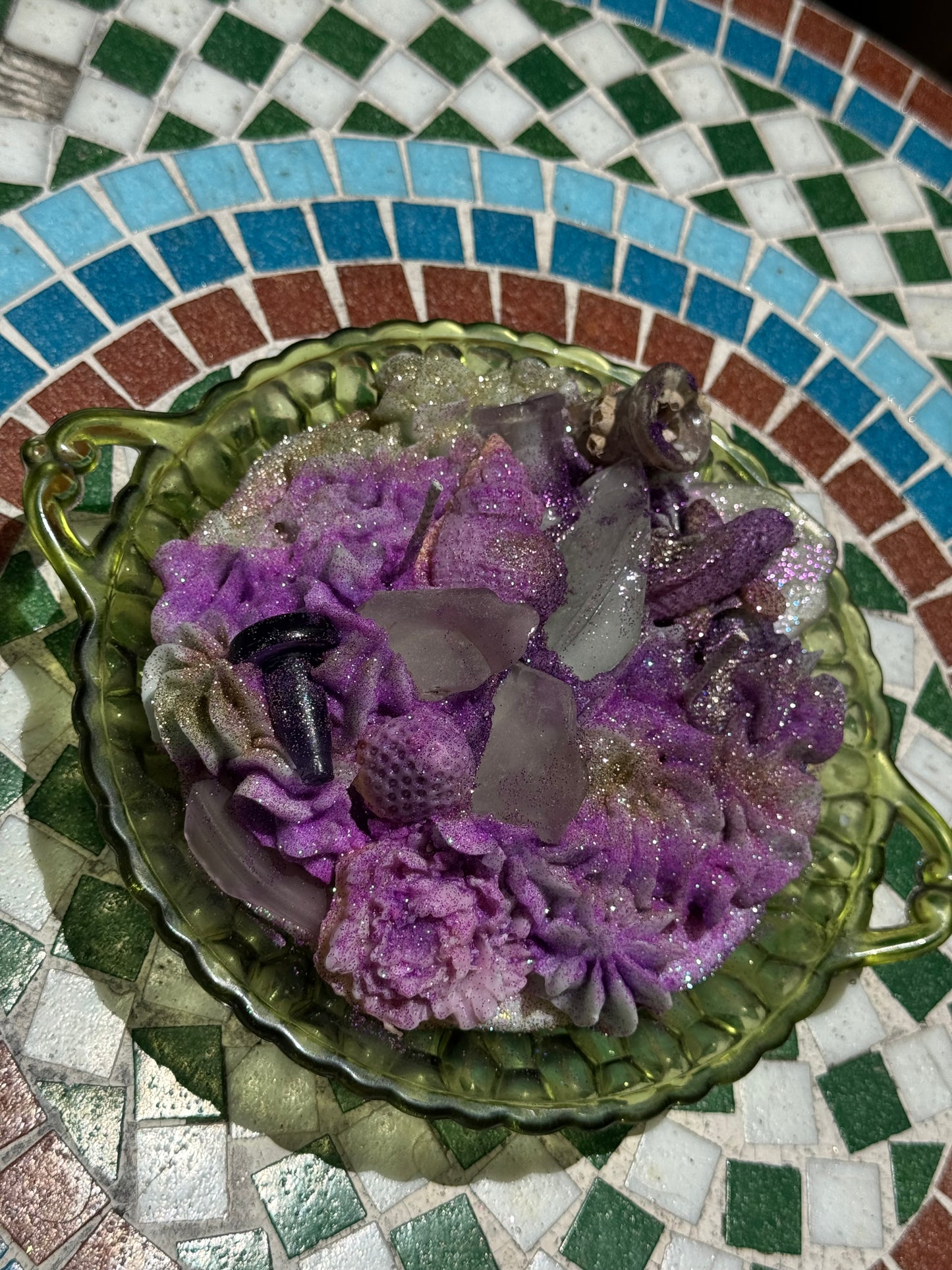 DARK Purple Stopper & Purple Seaglass Medley- Beach Sage Mint base with Plum Punch Whip