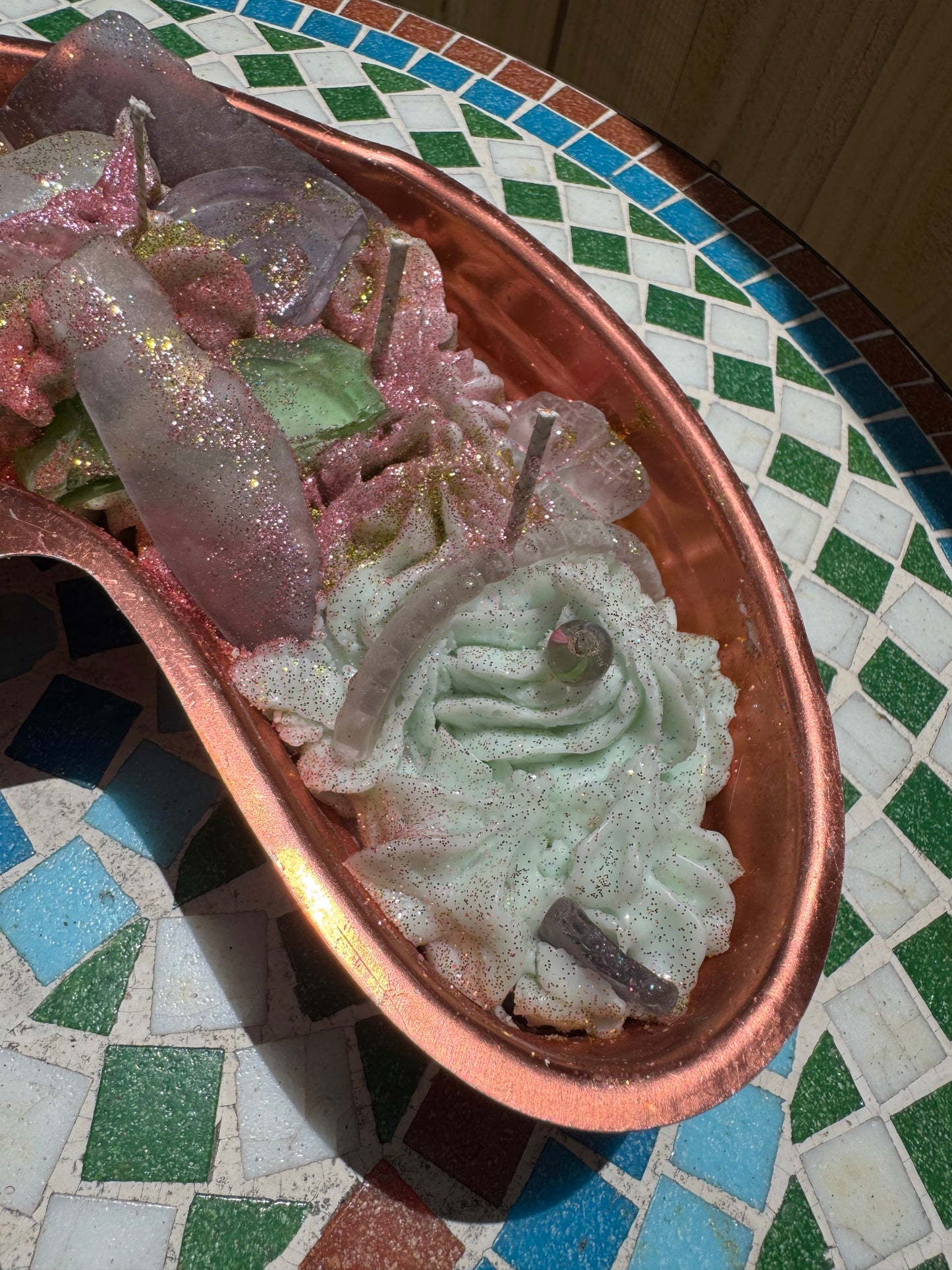 Purple Seaglass Paradise- German Swirl Eye- Beach Sage Mint base with Plum Punch Whip