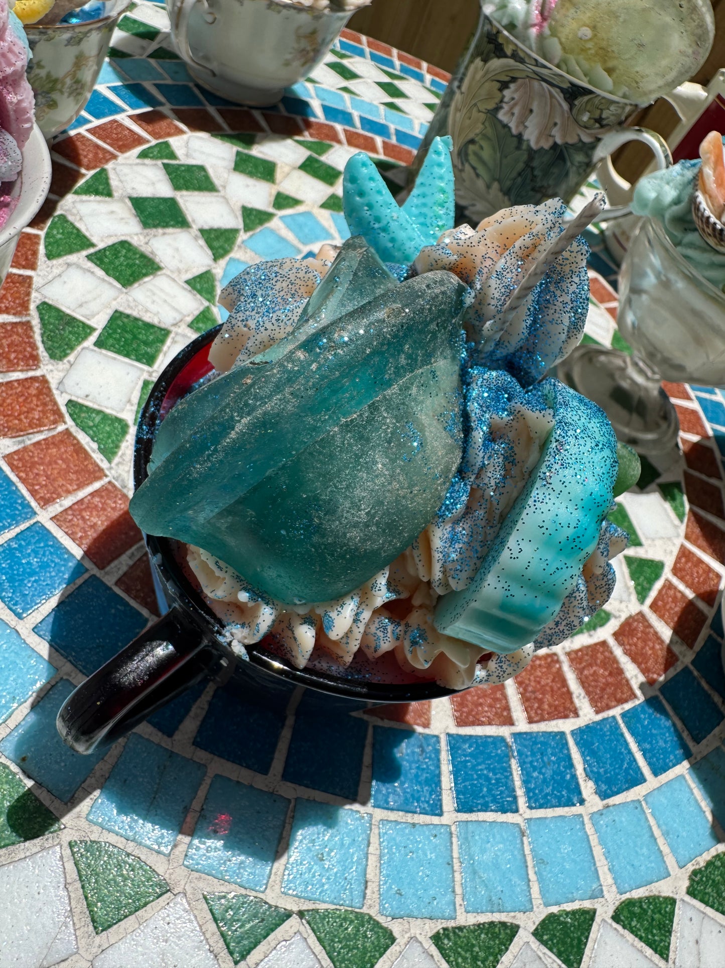 Huge Teal Smooth Insulator, Bonfire Seaglass, and Vulcanite stopper- Peach Mojito