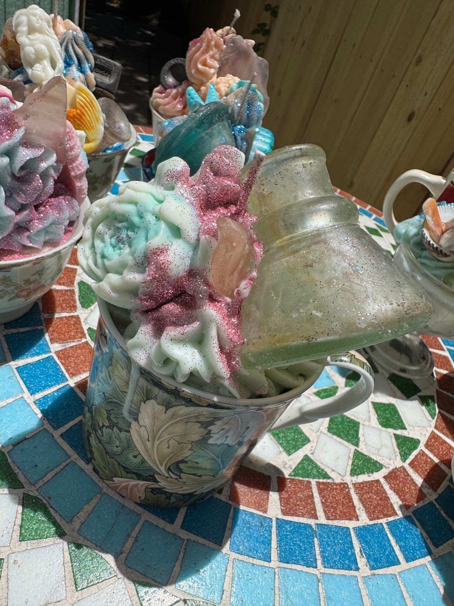 1910 Inkwell & Pink Seaglass- Beach Sage Mint base with Plum Punch Whip