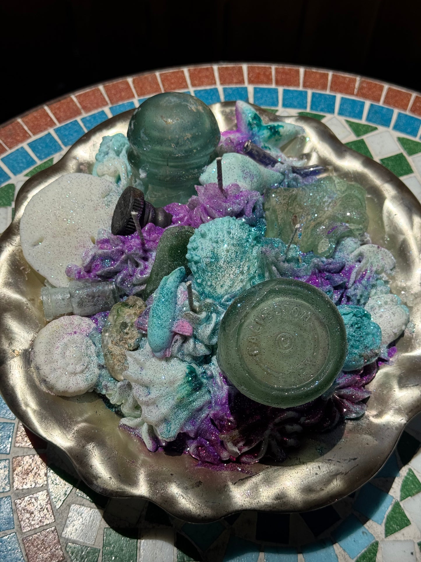 XXL Galveston Coca Cola, Bonfire Insulator, 1890 super tiny Aqua Bottle, Stopper, Bonfire Syringe, and so much more- Beach Sage Mint & Summer Plum Top