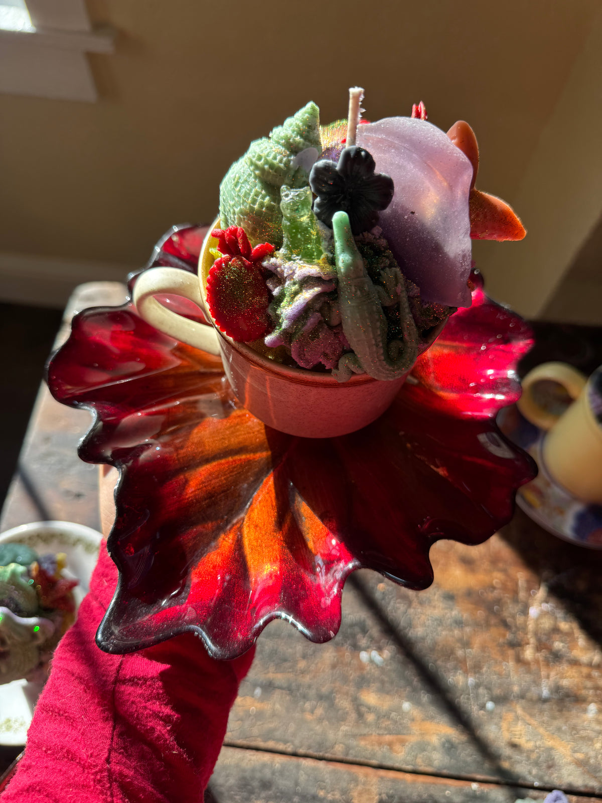 Green bulldog in Fall Festival Scent with drip plate